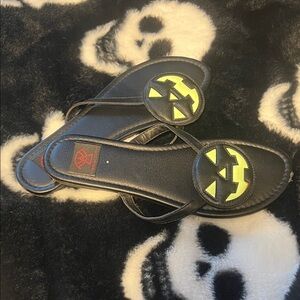 Black Sandals with Yellow Pumpkin Design